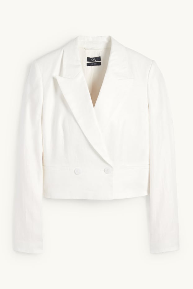 Damen - Crop Leinen-Blazer - Regular Fit - cremeweiß