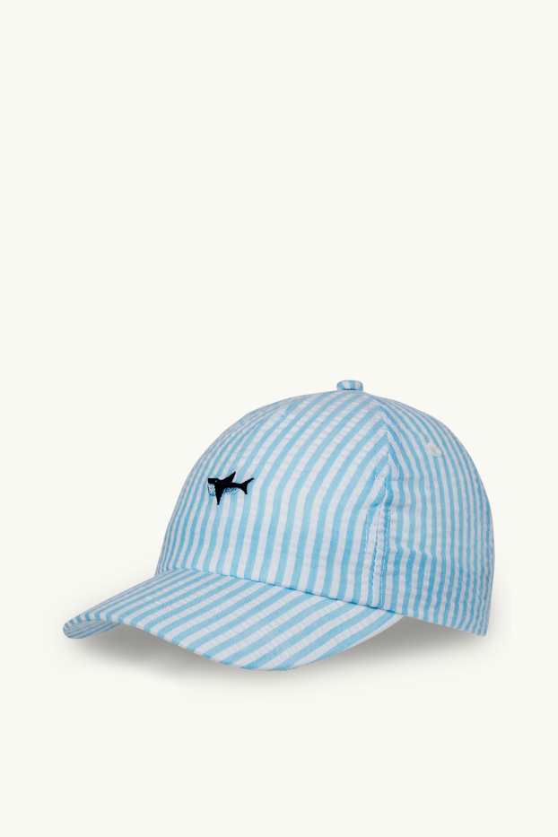 Bambini - Squalo - cappellino da baseball - a righe - tessuto tramato - bianco / azzurro