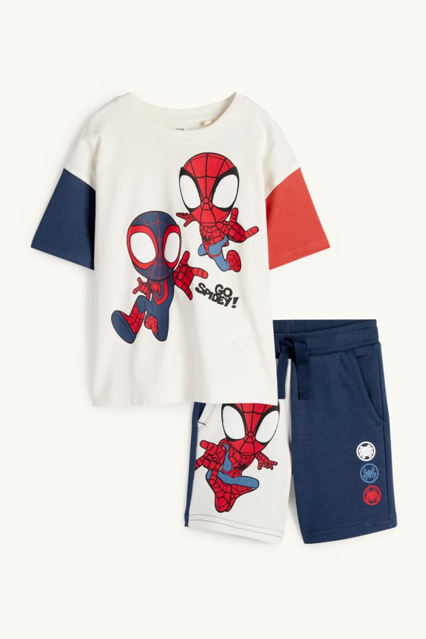 Děti - chlapci - Spidey - souprava - tričko s krátkým rukávem a teplákové šortky - 2dílná - modrá/béžová
