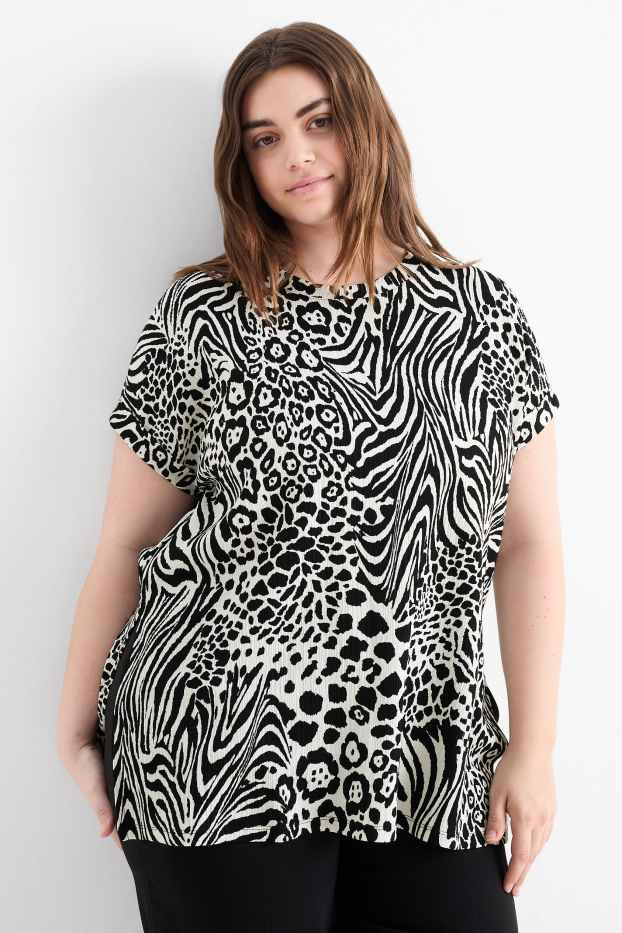 Women - T-shirt - patterned - textured - black / white