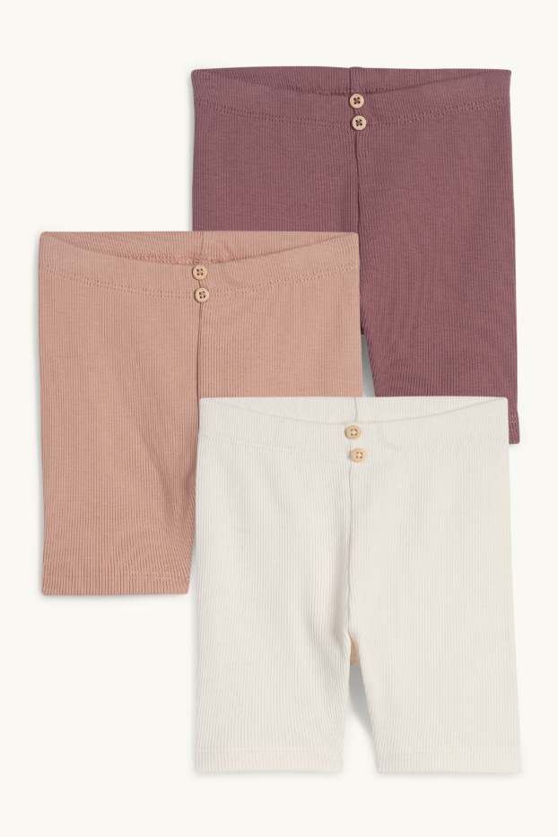 Bebés niñas - Pack de 3 - pantalones de ciclista para bebé - de canalé - blanco roto