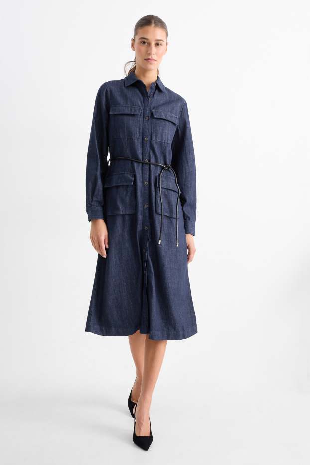 Women - Denim shirt dress - denim-dark blue