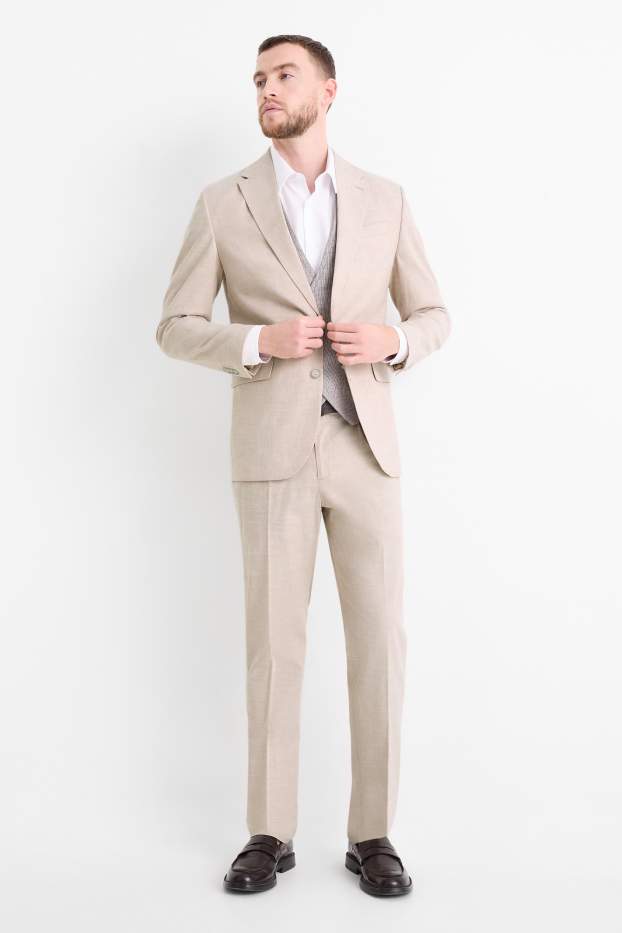 Men - Mix & match suit trousers with linen content - regular fit - stretch - light beige