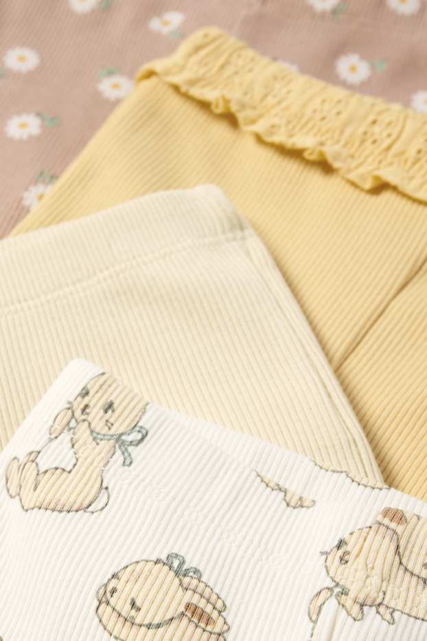 Baby Mädchen - Multipack 4er - Blümchen und Häschen - Baby-Leggings - hellbeige