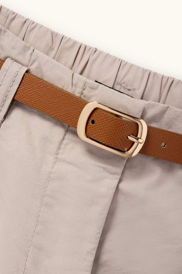 Dames - Korte broek met riem - high waist - taupe