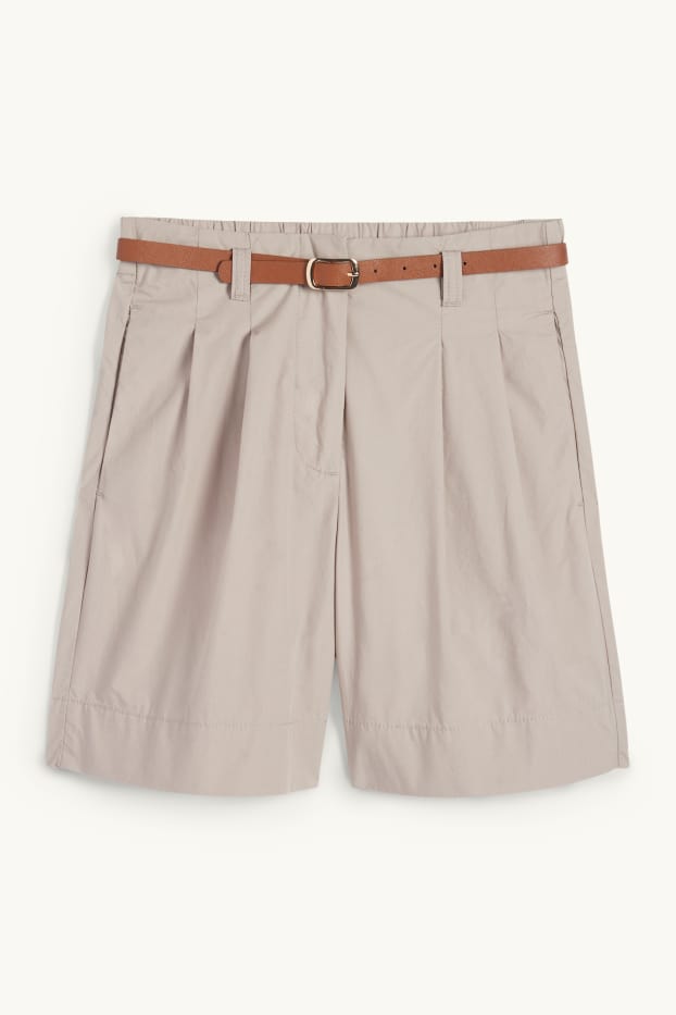 Dames - Korte broek met riem - high waist - taupe