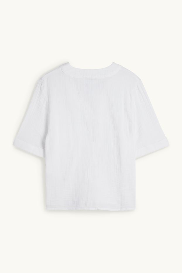Damen - Musselin-Bluse mit V-Ausschnitt - weiß