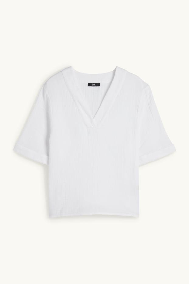 Damen - Musselin-Bluse mit V-Ausschnitt - weiß