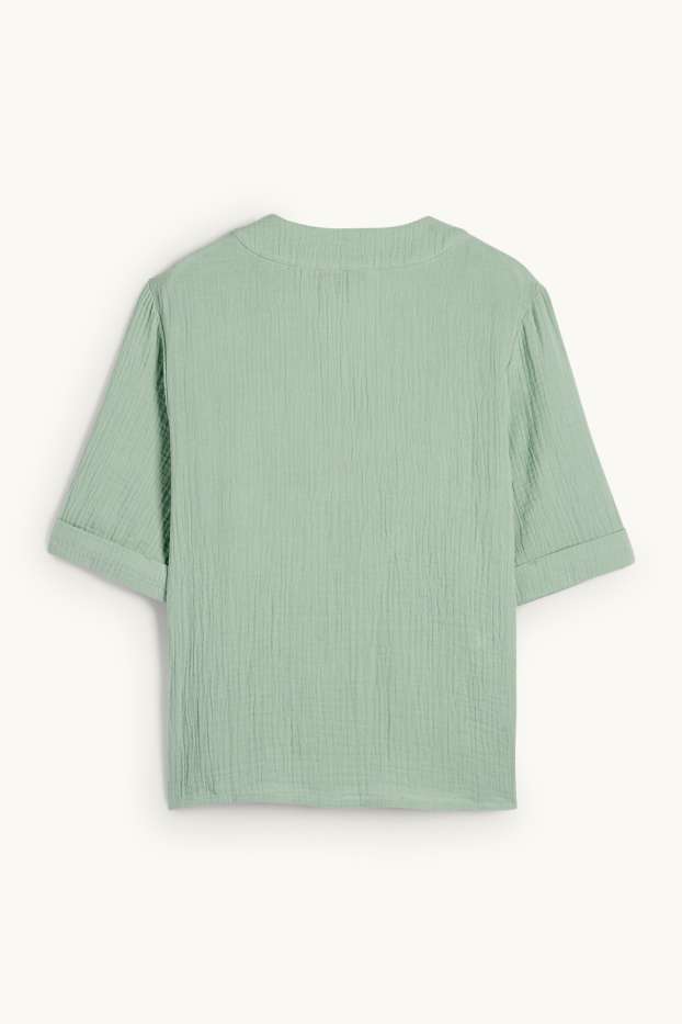 Women - V-neck muslin blouse - green