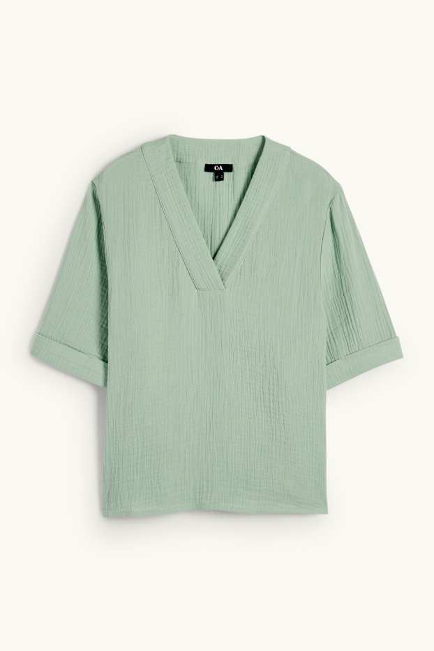Women - V-neck muslin blouse - green