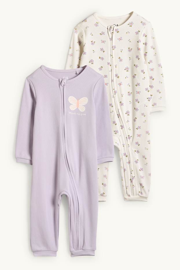 Baby Mädchen - Multipack 2er - Blümchen - Baby-Schlafanzug - gerippt - hellviolett