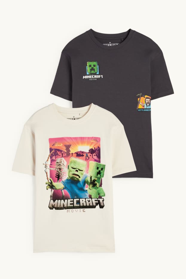 Kinderen: jongens - Set van 2 - Minecraft - T-shirt - zwart / beige