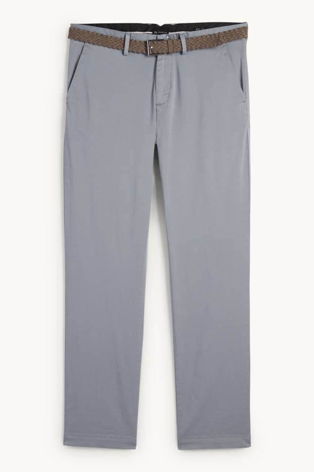 Herren - Chino mit Gürtel - Regular Fit - grau