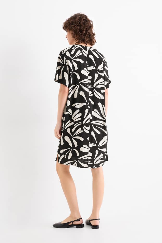 Dona - Vestit de viscosa - estampat - negre/beix