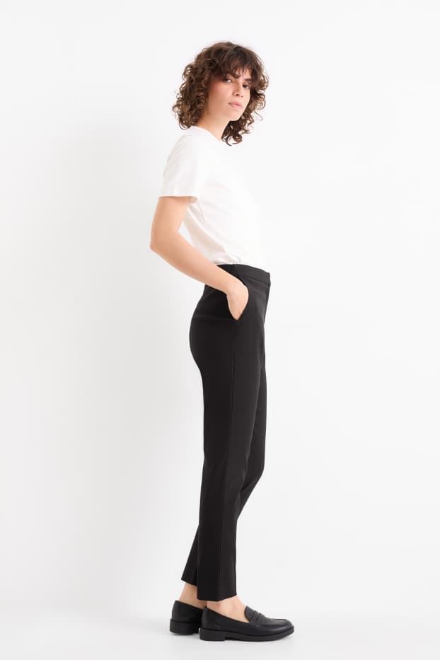 Women - Cloth trousers - mid-rise waist - slim fit - black
