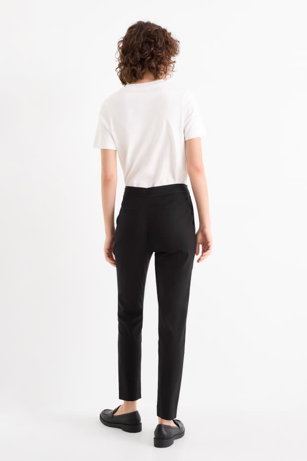 Women - Cloth trousers - mid-rise waist - slim fit - black