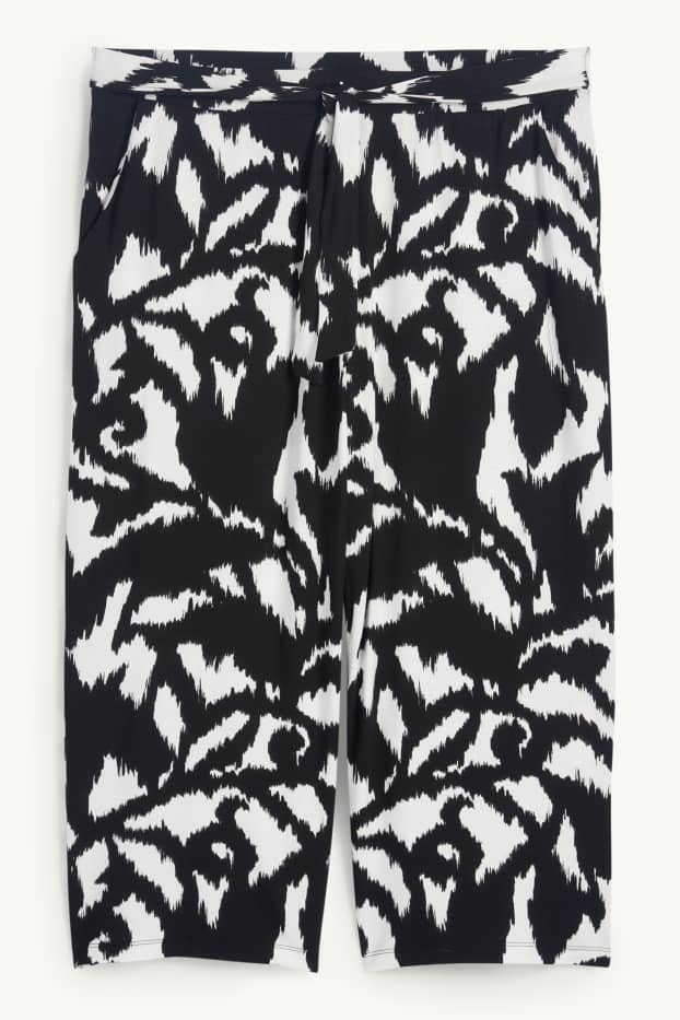 Women - Jersey trousers - mid-rise waist - wide leg - patterned - black / white