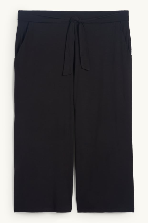 Femei - Pantaloni din jerseu - talie medie - wide leg - negru