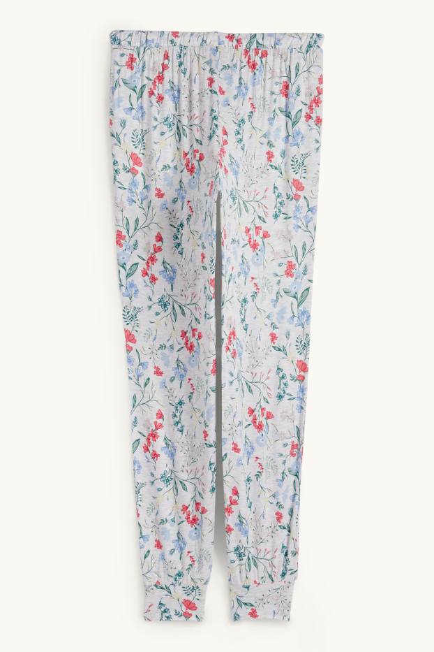 Mujer - Pantalón de pijama en viscosa - de flores - gris claro