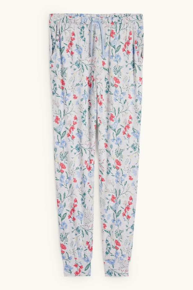 Mujer - Pantalón de pijama en viscosa - de flores - gris claro