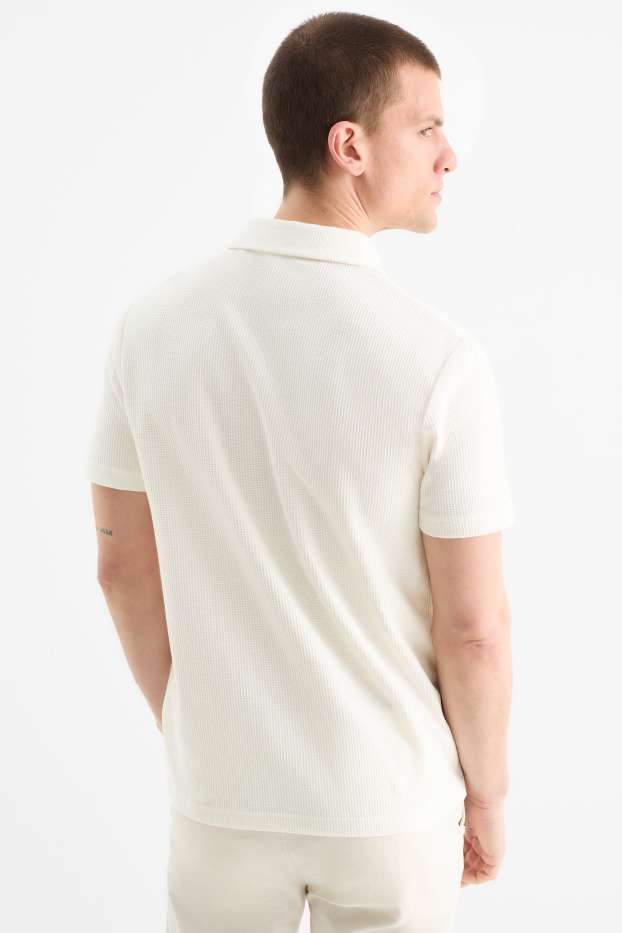 Herren - Poloshirt - strukturiert - cremeweiß