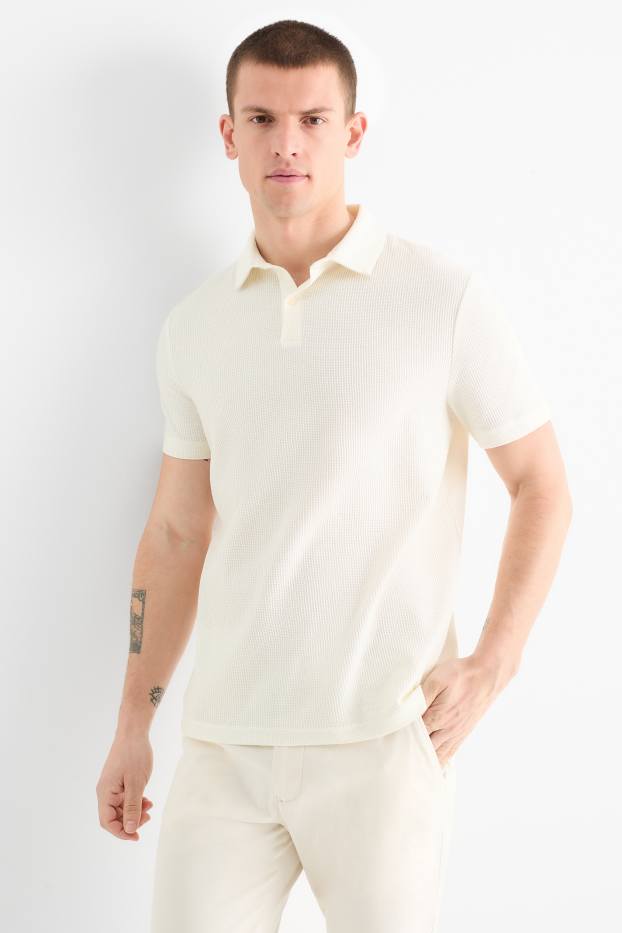 Herren - Poloshirt - strukturiert - cremeweiß