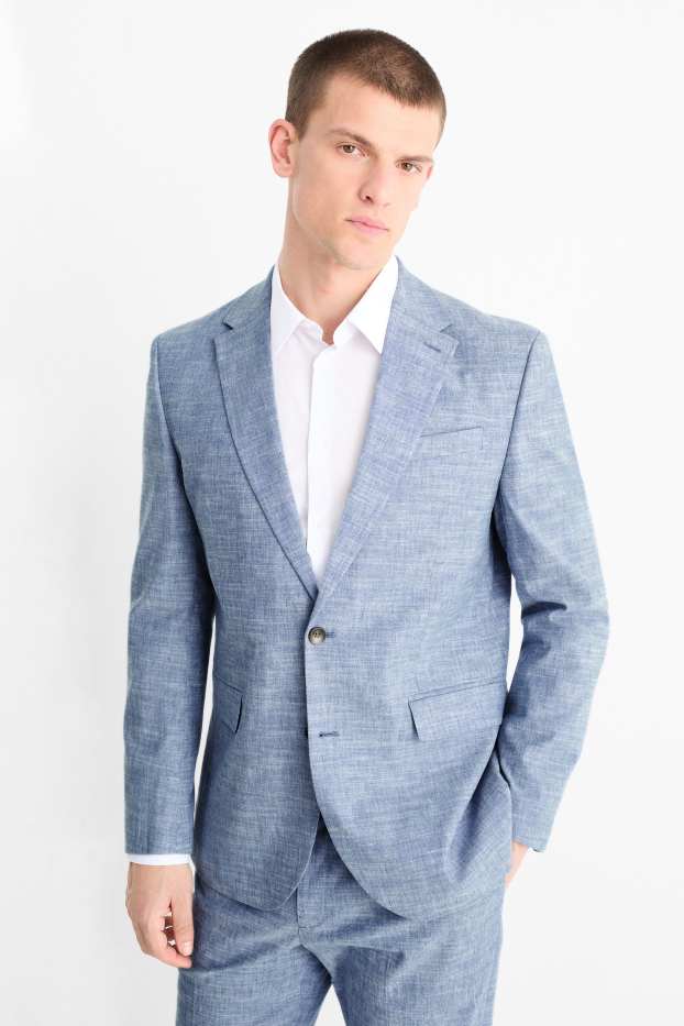 Hommes - Veste de costume en lin mélangé - regular fit - Flex - bleu