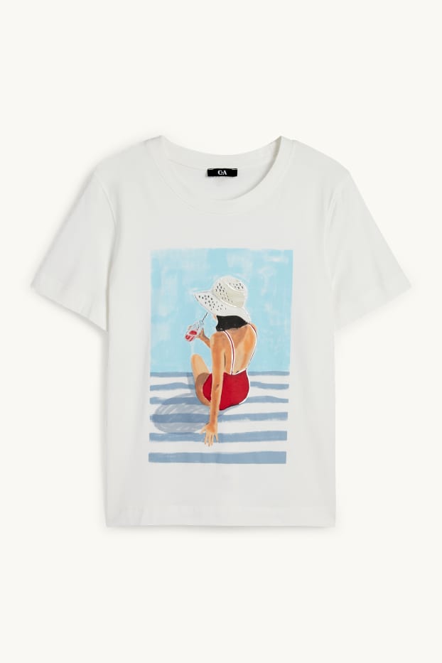 Mujer - Camiseta con pedrería - regular fit - blanco
