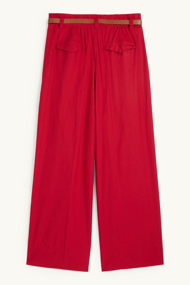 Femmes - Pantalon de toile avec ceinture - high waist - wide leg - rouge foncé