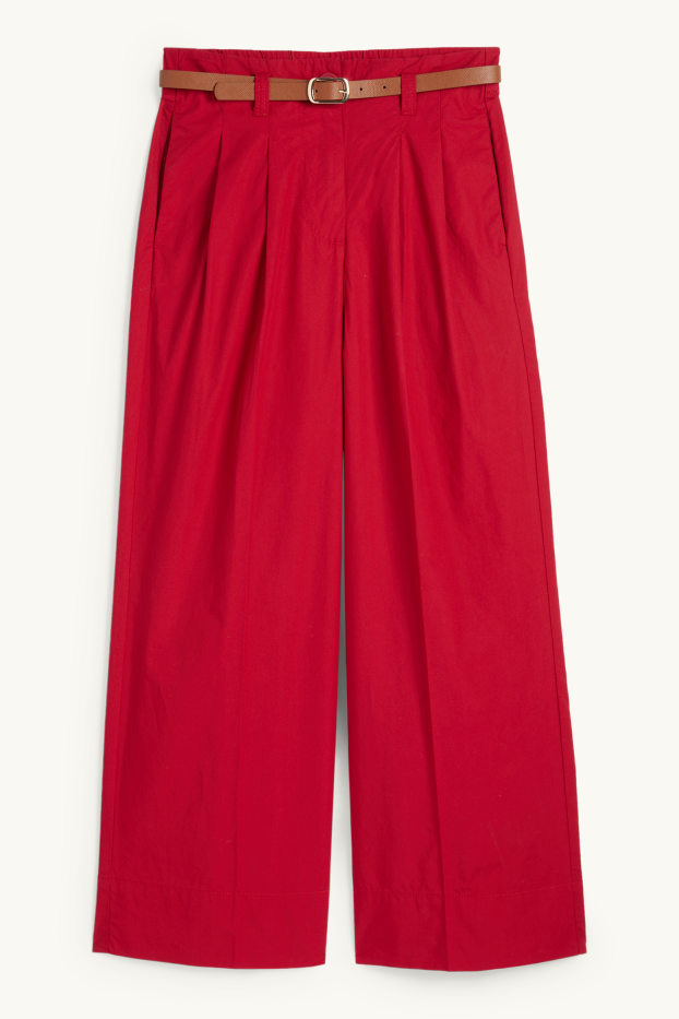 Femmes - Pantalon de toile avec ceinture - high waist - wide leg - rouge foncé