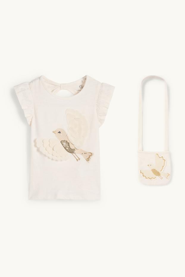 Enfants filles - Oiseau - ensemble - T-shirt et sac - 2 pièces - blanc crème