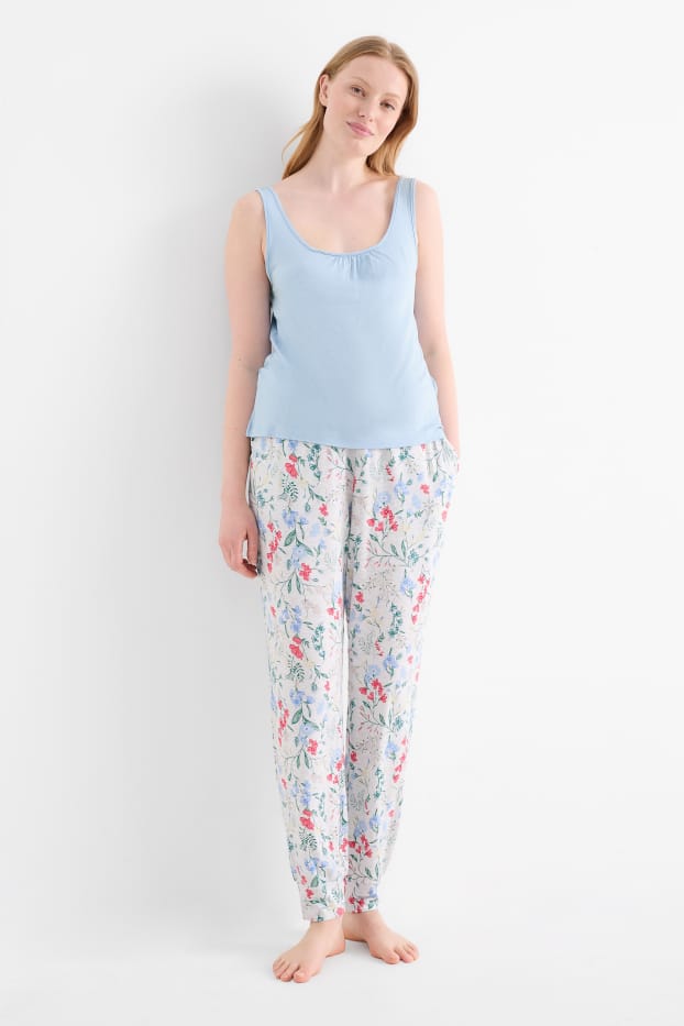 Mujer - Pantalón de pijama en viscosa - de flores - gris claro