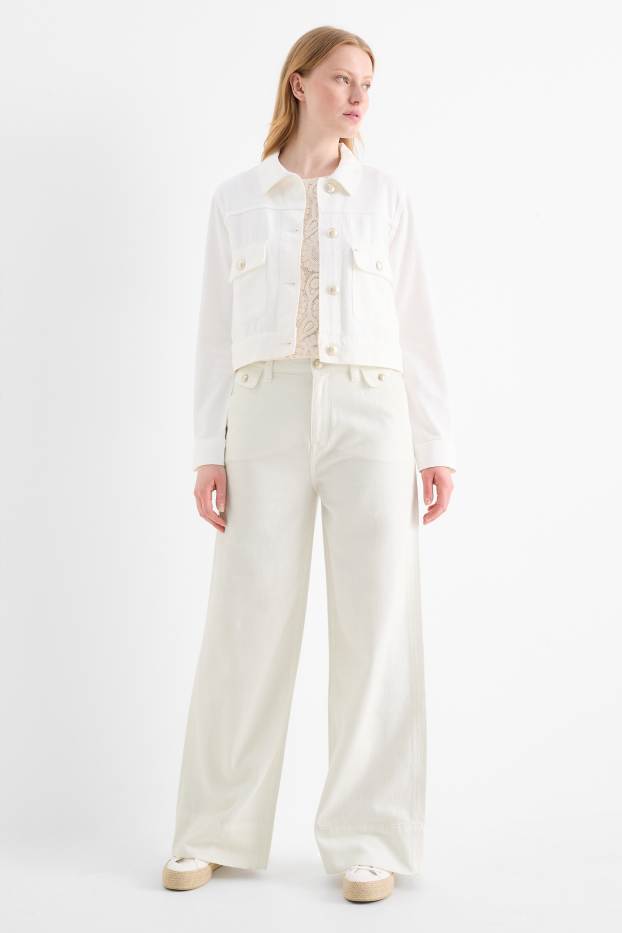 Damen - Wide Leg Jeans - Mid Waist - weiss