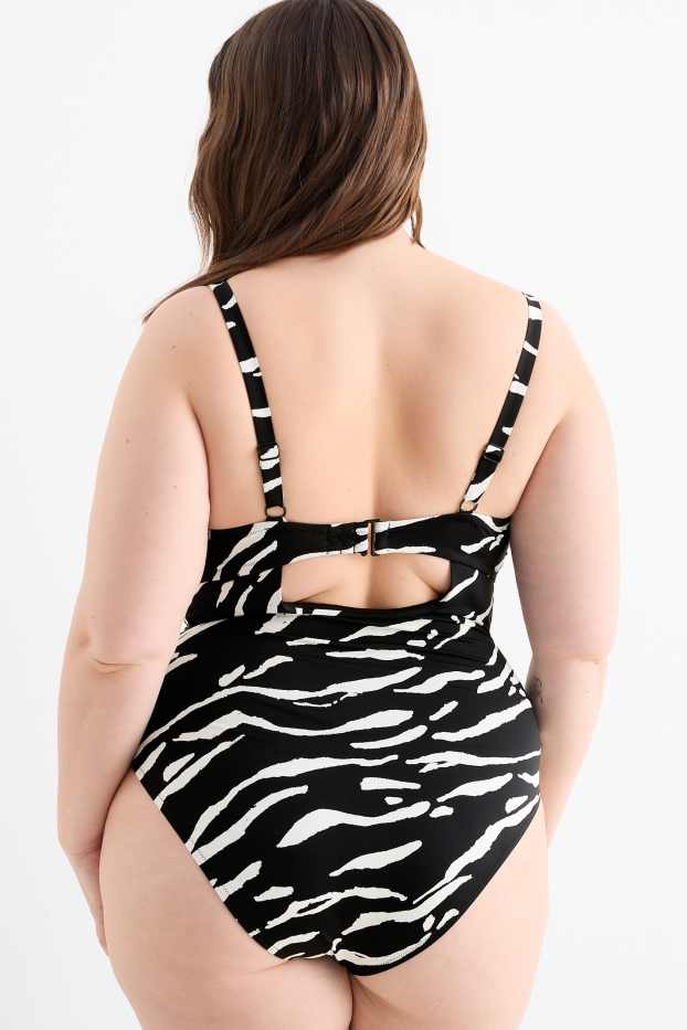 Damen - Badeanzug - wattiert - LYCRA® XTRA LIFE™ - gemustert - weiss / schwarz