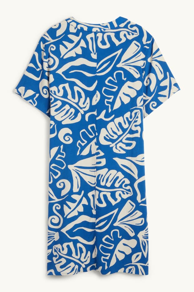 Women - Viscose V-neck dress - patterned - blue / beige