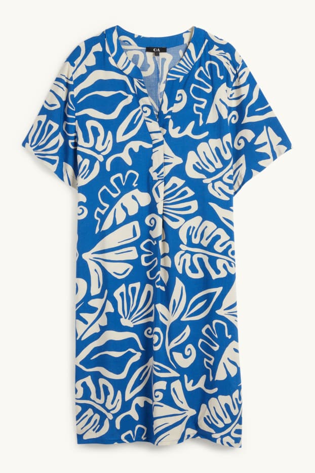 Women - Viscose V-neck dress - patterned - blue / beige