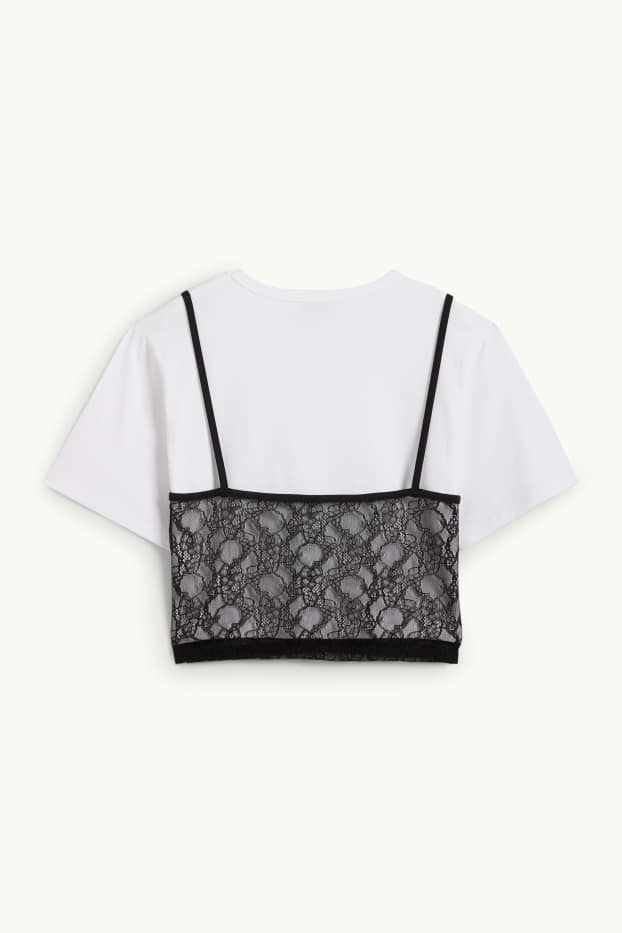 Dona - Samarreta de màniga curta crop - oversized - look 2 en 1 - blanc/negre