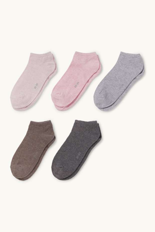 Donna - Confezione da 5 - calzini corti - grigio / rosa