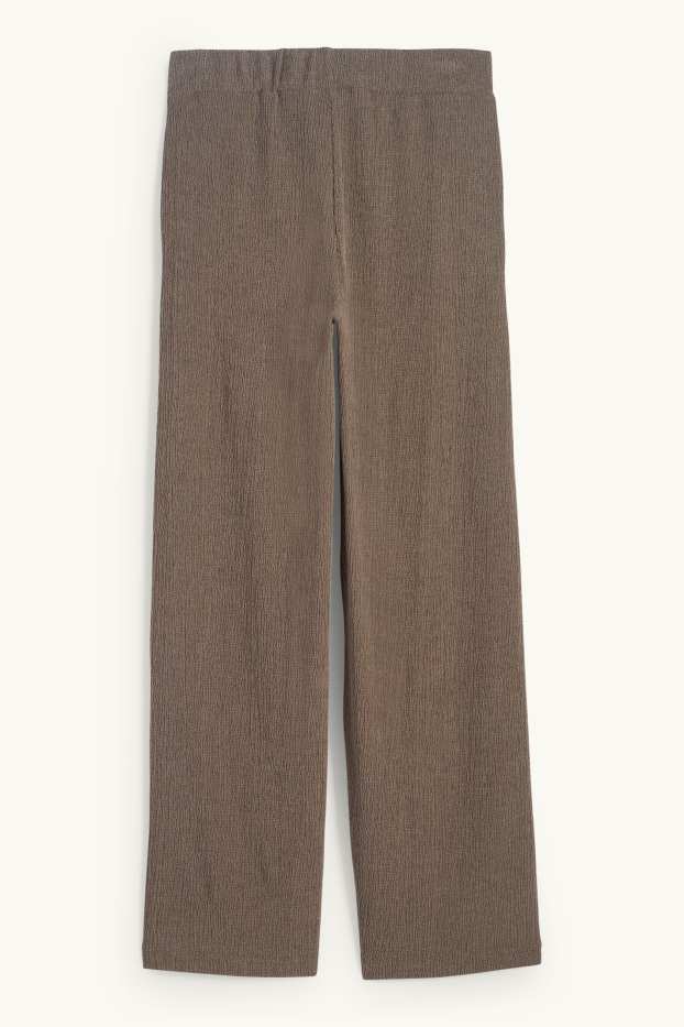 Damen - Jersey-Hose - Mid Waist - Wide Leg - strukturiert - dunkelbraun