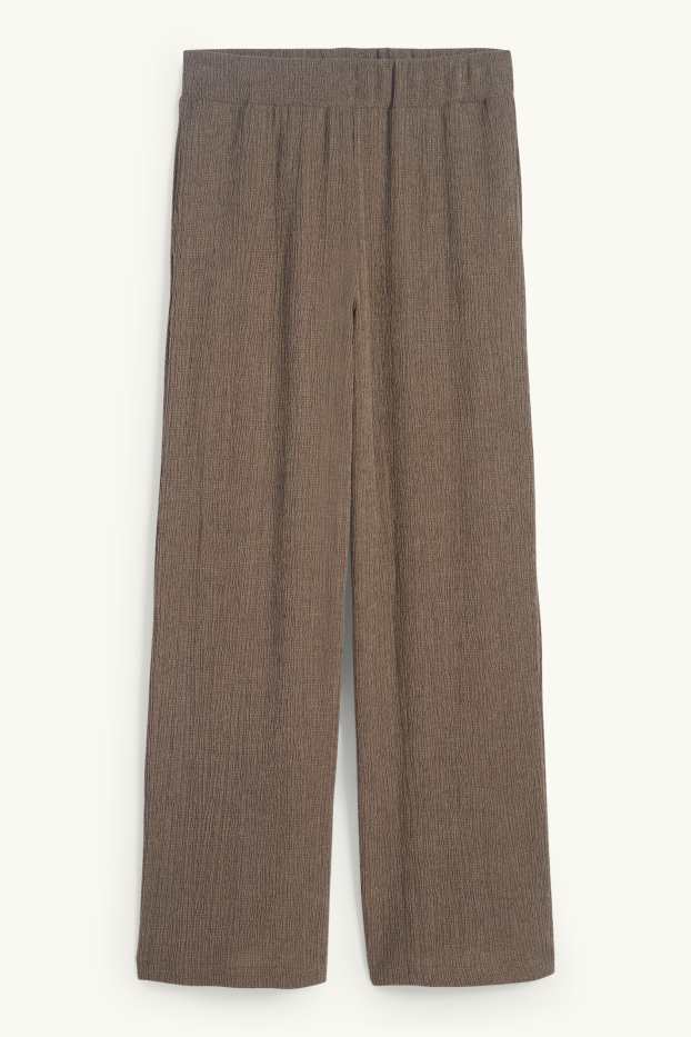Damen - Jersey-Hose - Mid Waist - Wide Leg - strukturiert - dunkelbraun
