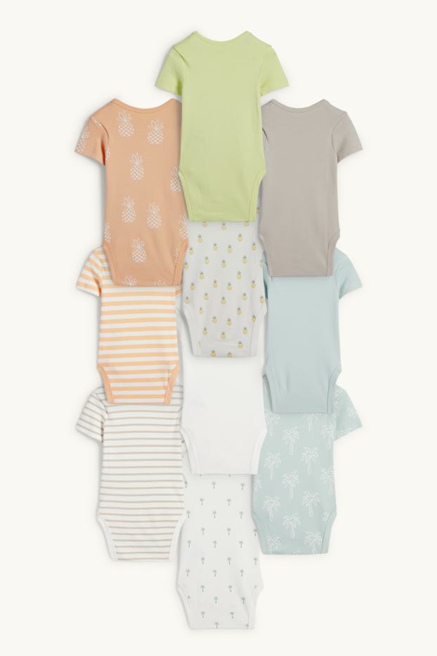 Unisex - Set van 10 - palmboom en ananas - rompertje - wit / beige