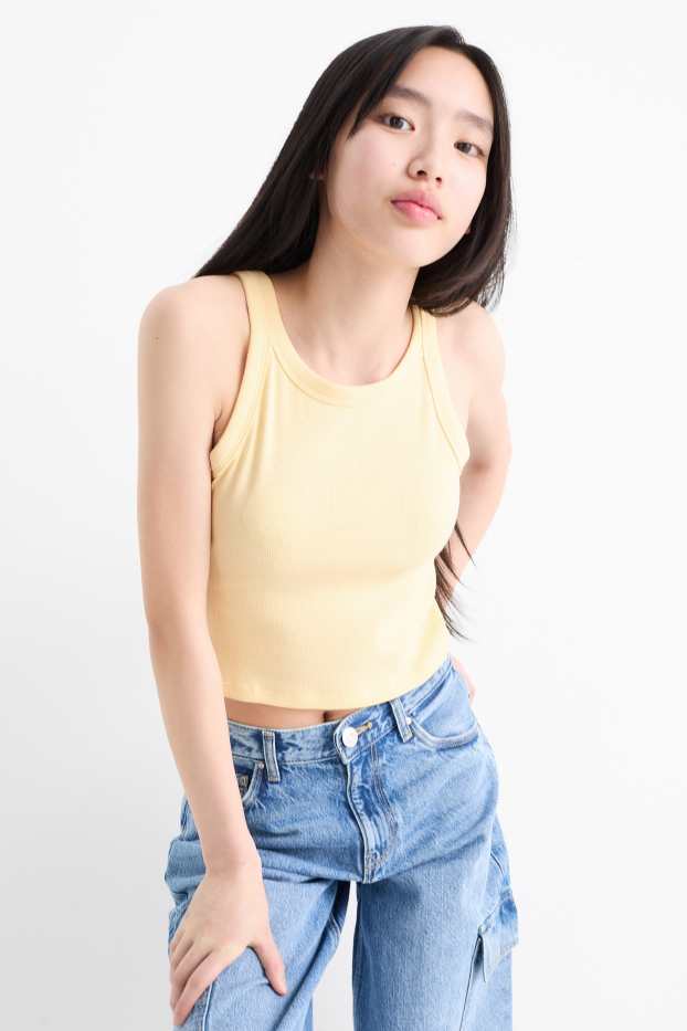Niñas - Top - de canalé - amarillo claro