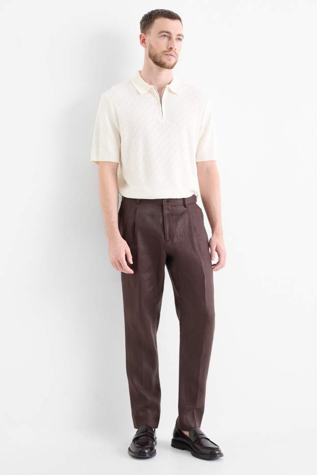 Bărbați - Pantaloni modulari din in - regular fit - maro închis
