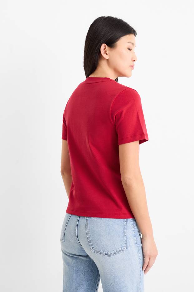 Women - T-shirt - slim fit - dark red