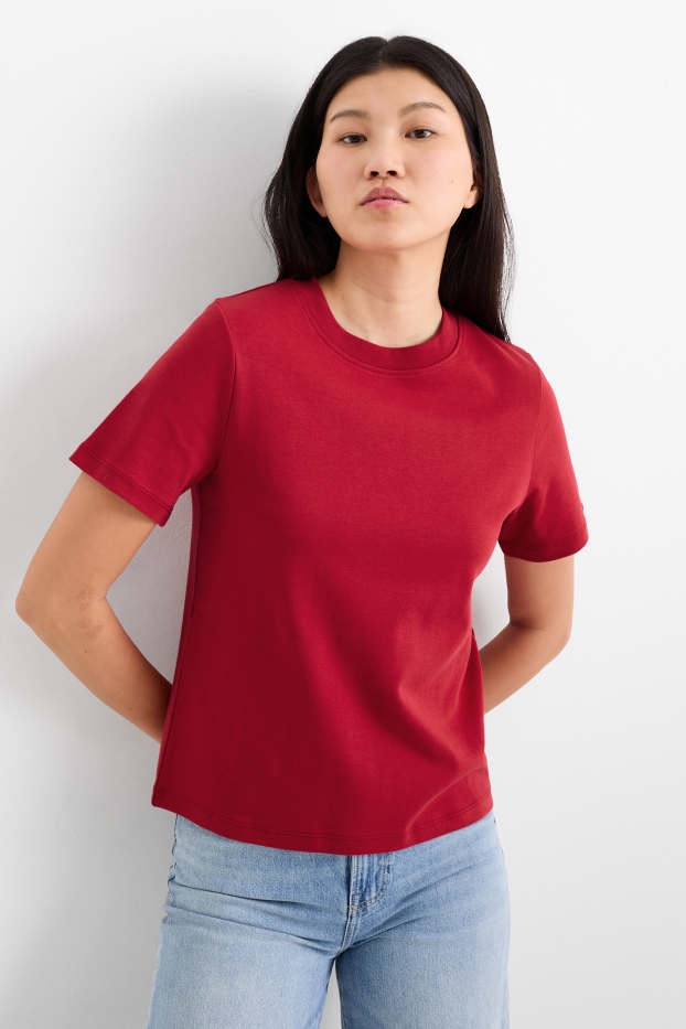 Women - T-shirt - slim fit - dark red