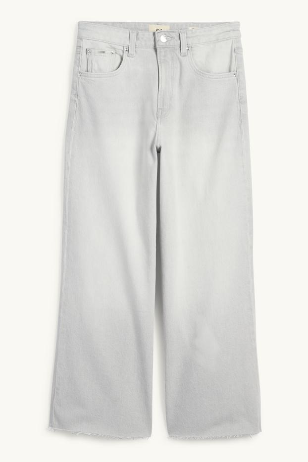 Damen - Crop Wide Leg Jeans - Mid Waist - helljeansgrau