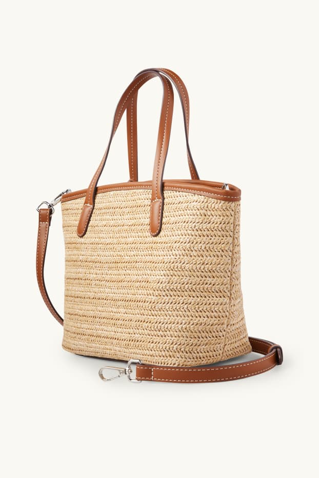 Femmes - Petit cabas en paille à bandoulière amovible - beige
