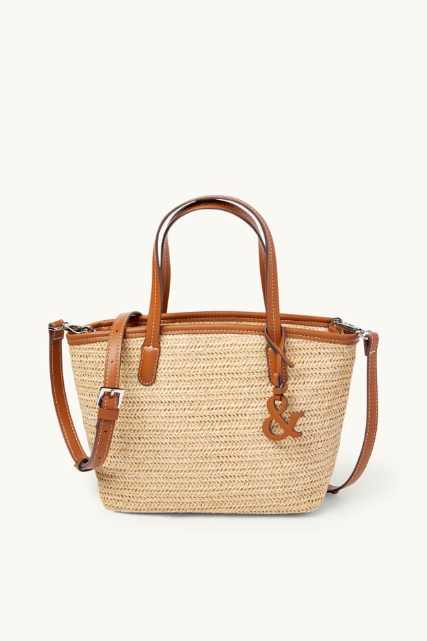 Femmes - Petit cabas en paille à bandoulière amovible - beige