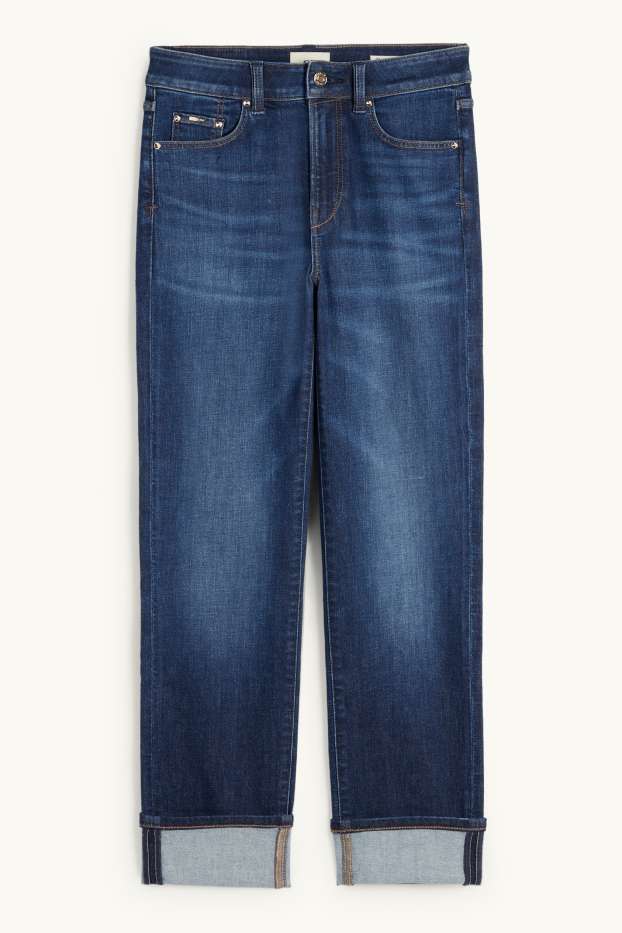 Femmes - Straight jean court - mid waist - LYCRA® - jean bleu foncé