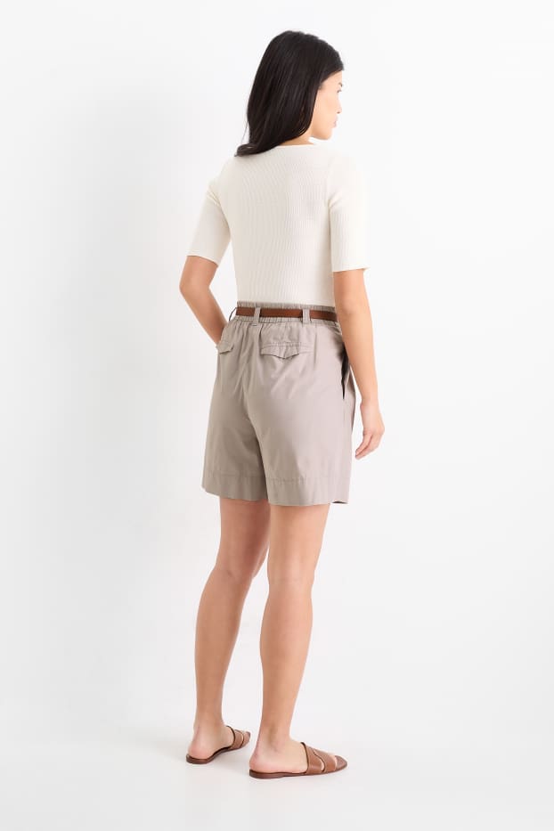 Dames - Korte broek met riem - high waist - taupe